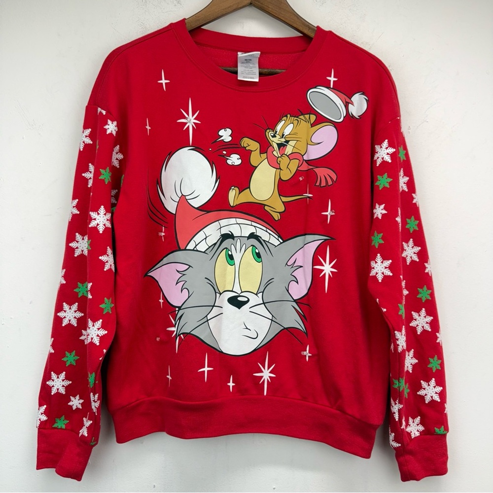 Tom & Jerry size Medium (7/9) Juniors' Red Festive Christmas Light-Up Sweatshirt